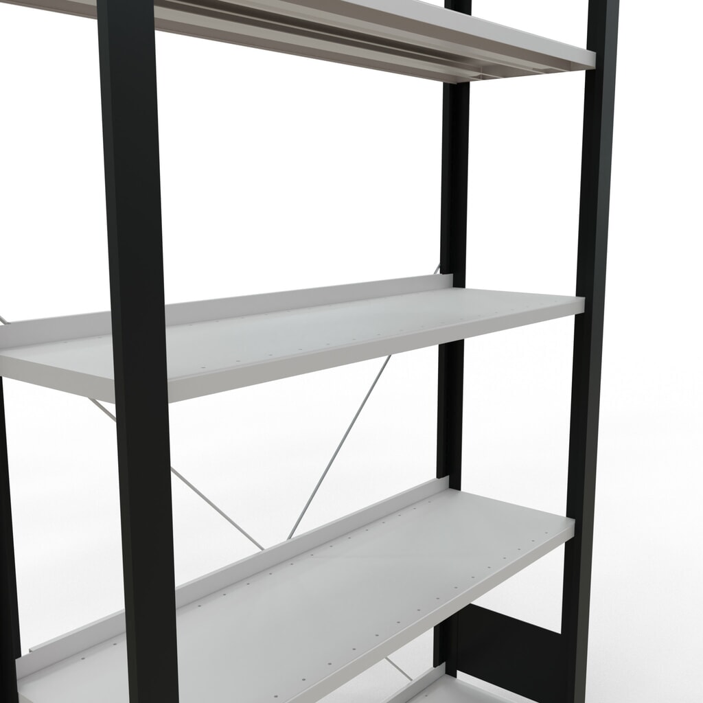 Scaffalatura per documenti SCHULTE campata base, monofronte, con spondine posteriori, portata per piano 85 kg, nero, AxLxP 1.800 x 1.000 x 300 mm Immagine del prodotto n. 4: Scaffalatura per documenti SCHULTE campata base, monofronte, con spondine posteriori, portata per piano 85 kg, nero, AxLxP 1.800 x 1.000 x 300 mm