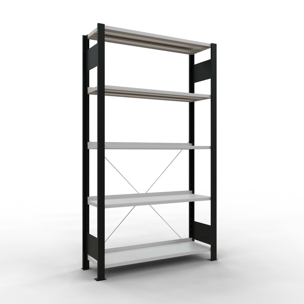 Immagine del prodotto: Scaffalatura per documenti SCHULTE campata base, monofronte, con spondine posteriori, portata per piano 85 kg, nero, AxLxP 1.800 x 1.000 x 300 mm