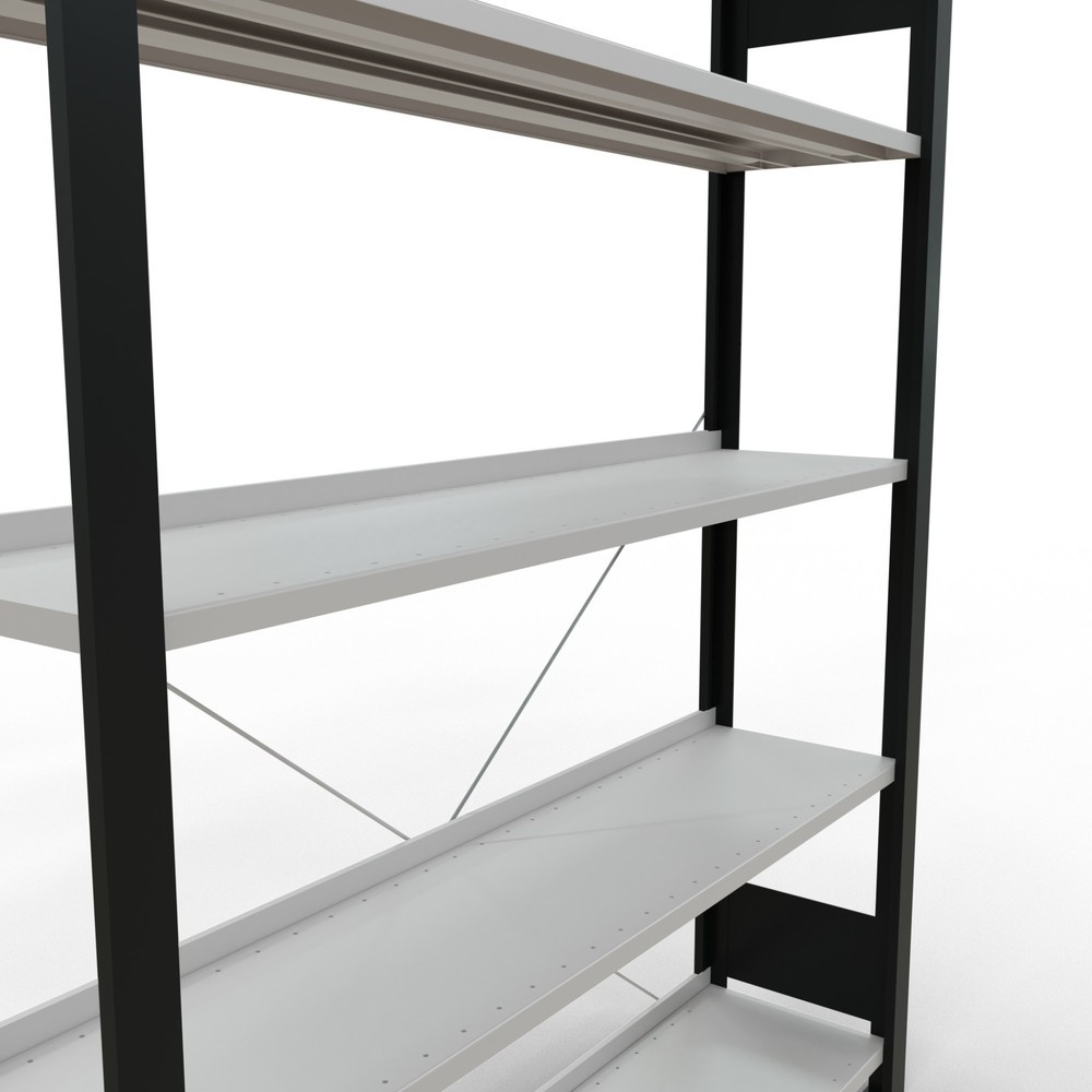 Immagine del prodotto n. 4: Scaffalatura per documenti SCHULTE campata base, monofronte, con spondine posteriori, portata per piano 85 kg, nero, AxLxP 1.800 x 1.300 x 300 mm