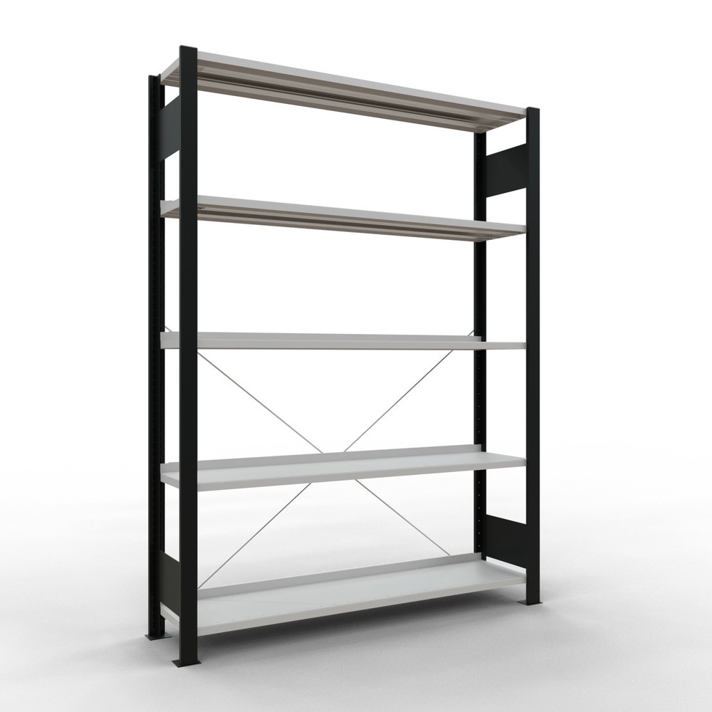 Immagine del prodotto: Scaffalatura per documenti SCHULTE campata base, monofronte, con spondine posteriori, portata per piano 85 kg, nero, AxLxP 1.800 x 1.300 x 300 mm