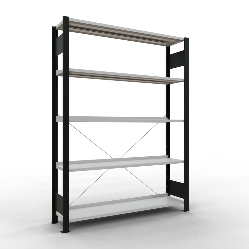 Scaffalatura per documenti SCHULTE campata base, monofronte, con spondine posteriori, portata per piano 85 kg, nero, AxLxP 1.800 x 1.300 x 300 mm Immagine del prodotto: Scaffalatura per documenti SCHULTE campata base, monofronte, con spondine posteriori, portata per piano 85 kg, nero, AxLxP 1.800 x 1.300 x 300 mm