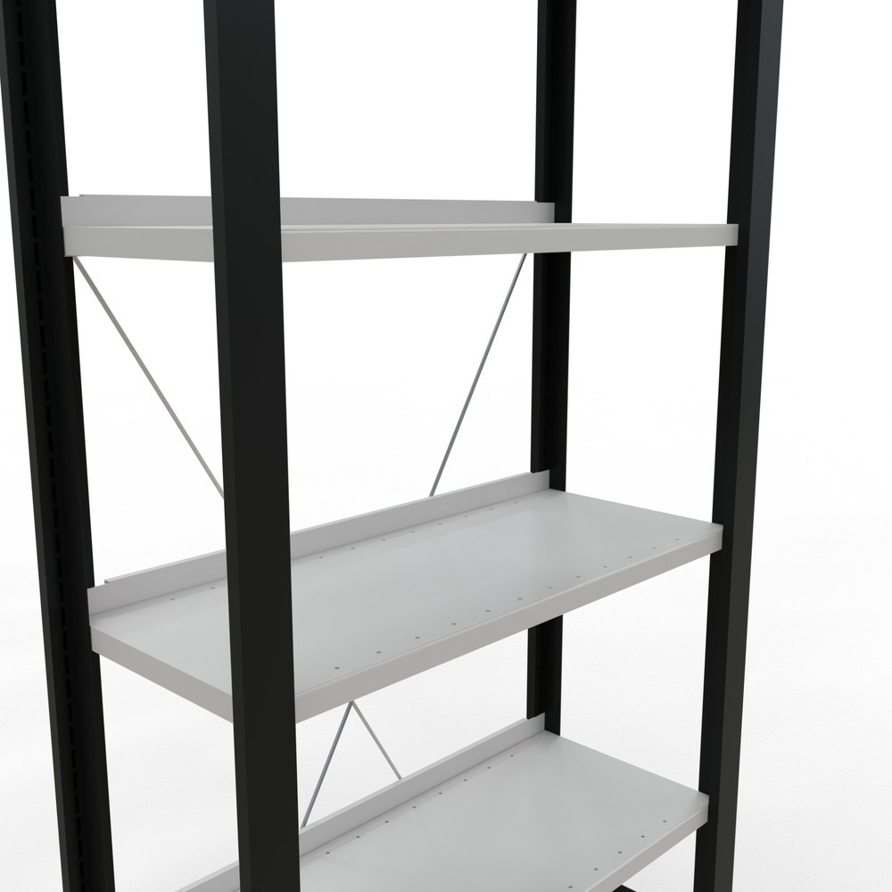 Immagine del prodotto n. 4: Scaffalatura per documenti SCHULTE campata base, monofronte, con spondine posteriori, portata per piano 85 kg, nero, AxLxP 2.000 x 750 x 300 mm