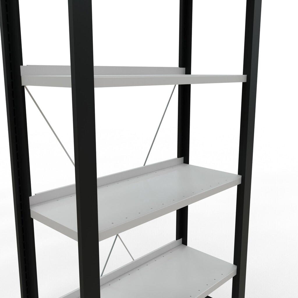 Scaffalatura per documenti SCHULTE campata base, monofronte, con spondine posteriori, portata per piano 85 kg, nero, AxLxP 2.000 x 750 x 300 mm Immagine del prodotto n. 4: Scaffalatura per documenti SCHULTE campata base, monofronte, con spondine posteriori, portata per piano 85 kg, nero, AxLxP 2.000 x 750 x 300 mm