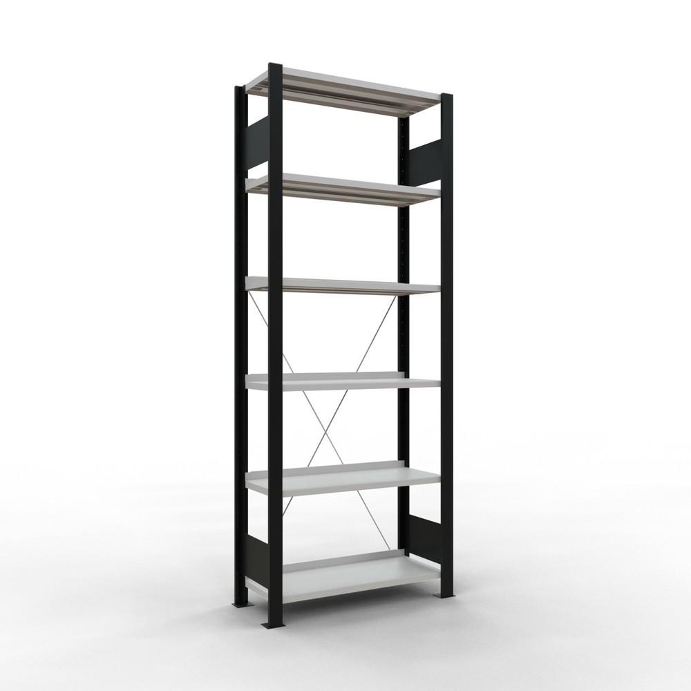 Immagine del prodotto: Scaffalatura per documenti SCHULTE campata base, monofronte, con spondine posteriori, portata per piano 85 kg, nero, AxLxP 2.000 x 750 x 300 mm