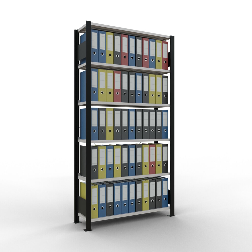 Scaffalatura per documenti SCHULTE campata base, monofronte, con spondine posteriori, portata per piano 85 kg, nero, AxLxP 2.000 x 1.000 x 300 mm Immagine del prodotto n. 2: Scaffalatura per documenti SCHULTE campata base, monofronte, con spondine posteriori, portata per piano 85 kg, nero, AxLxP 2.000 x 1.000 x 300 mm