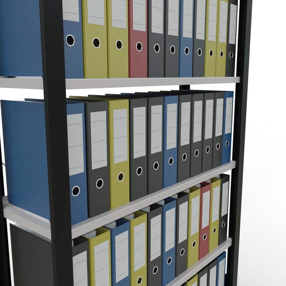 Immagine del prodotto n. 3: Scaffalatura per documenti SCHULTE campata base, monofronte, con spondine posteriori, portata per piano 85 kg, nero, AxLxP 2.000 x 1.000 x 300 mm