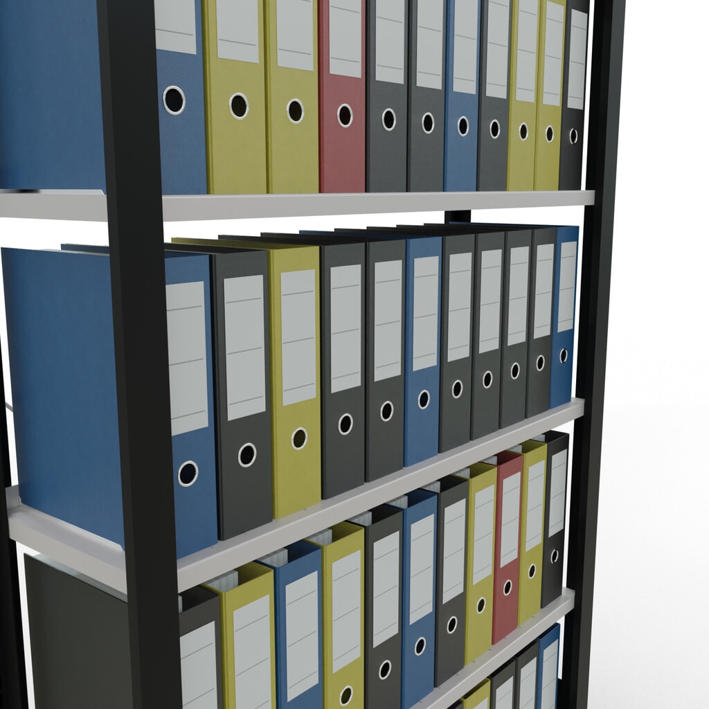 Scaffalatura per documenti SCHULTE campata base, monofronte, con spondine posteriori, portata per piano 85 kg, nero, AxLxP 2.000 x 1.000 x 300 mm Immagine del prodotto n. 3: Scaffalatura per documenti SCHULTE campata base, monofronte, con spondine posteriori, portata per piano 85 kg, nero, AxLxP 2.000 x 1.000 x 300 mm