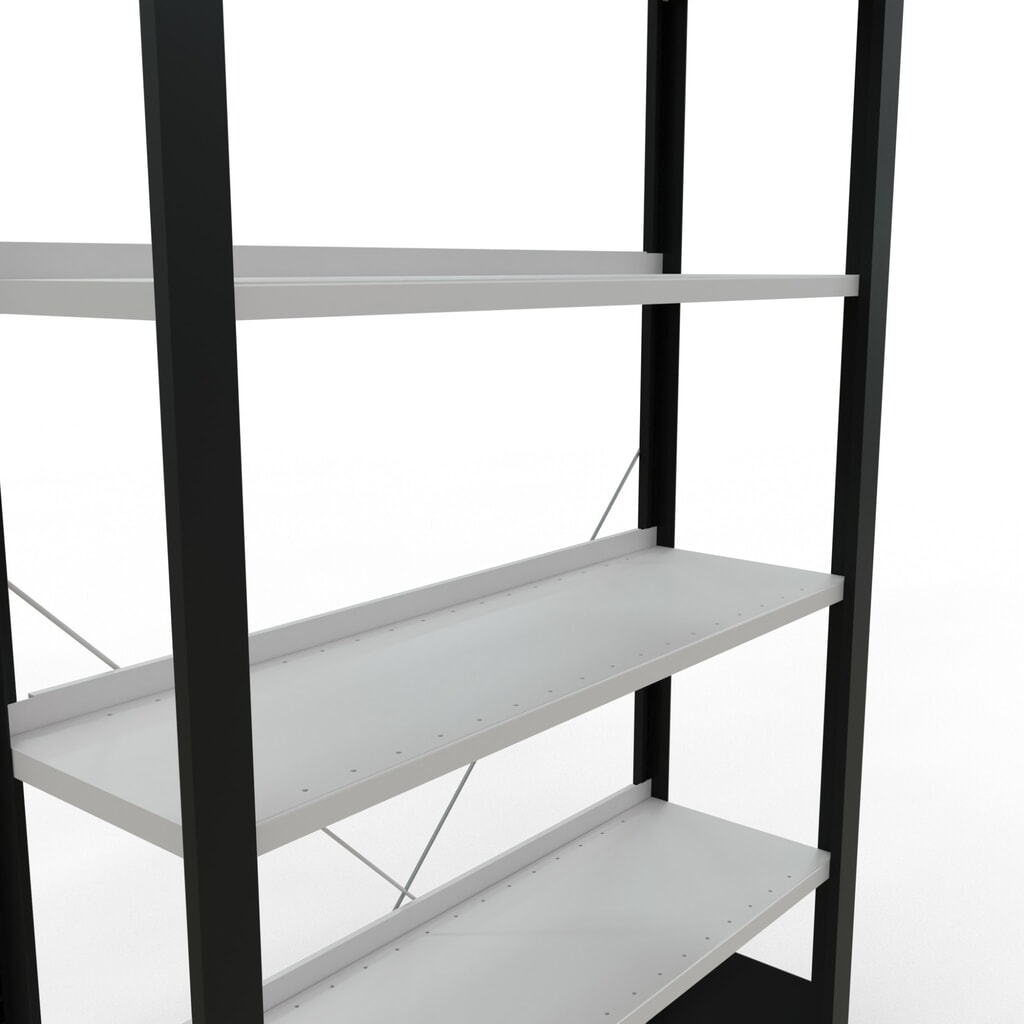 Immagine del prodotto n. 4: Scaffalatura per documenti SCHULTE campata base, monofronte, con spondine posteriori, portata per piano 85 kg, nero, AxLxP 2.000 x 1.000 x 300 mm