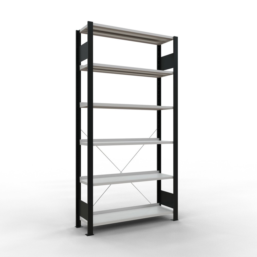 Immagine del prodotto: Scaffalatura per documenti SCHULTE campata base, monofronte, con spondine posteriori, portata per piano 85 kg, nero, AxLxP 2.000 x 1.000 x 300 mm