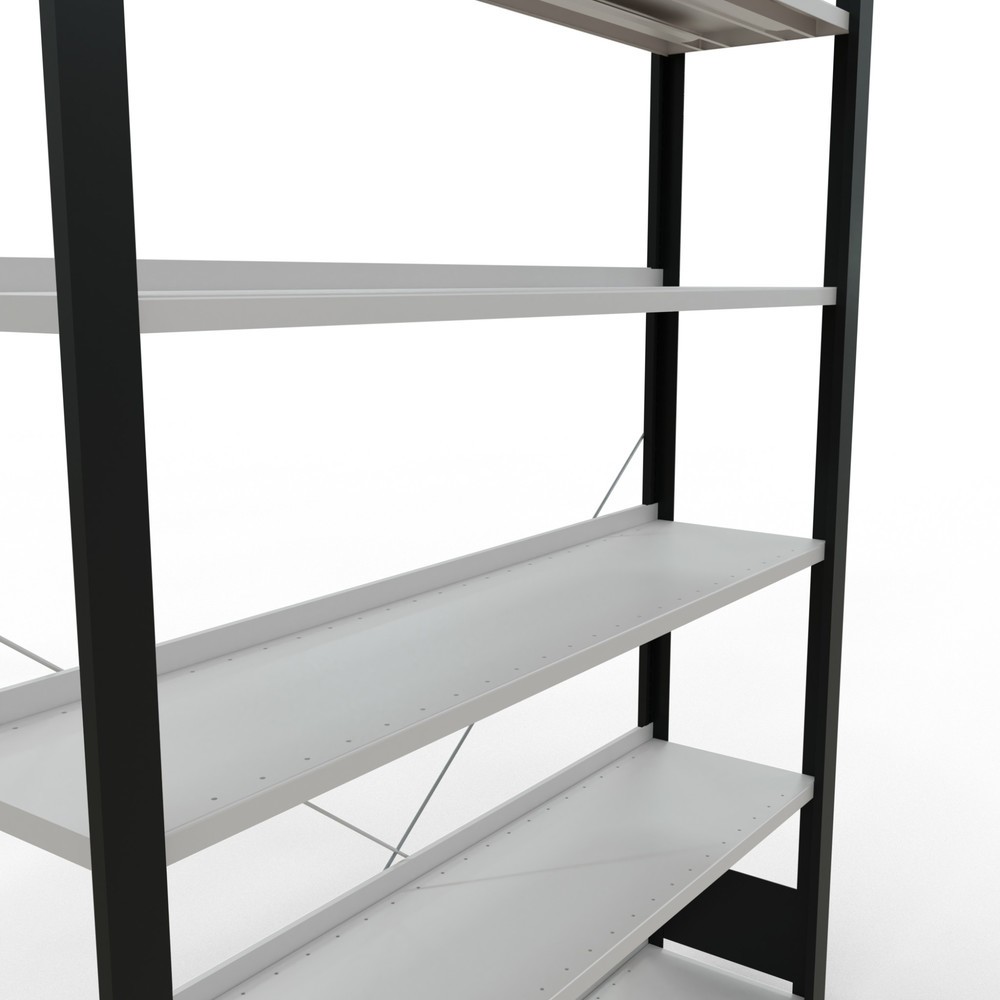 Immagine del prodotto n. 4: Scaffalatura per documenti SCHULTE campata base, monofronte, con spondine posteriori, portata per piano 85 kg, nero, AxLxP 2.000 x 1.300 x 300 mm