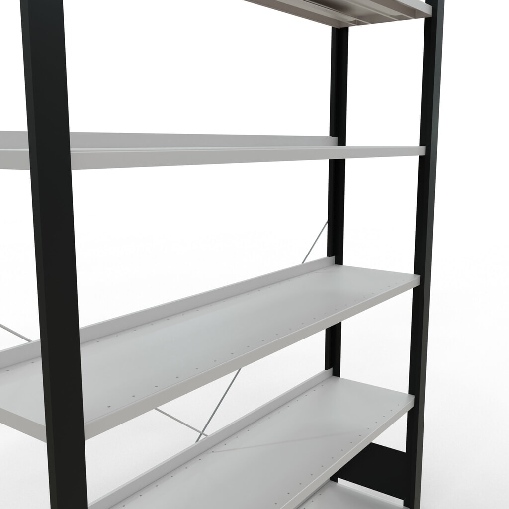 Immagine del prodotto n. 4: Scaffalatura per documenti SCHULTE campata base, monofronte, con spondine posteriori, portata per piano 85 kg, nero, AxLxP 2.000 x 1.300 x 300 mm