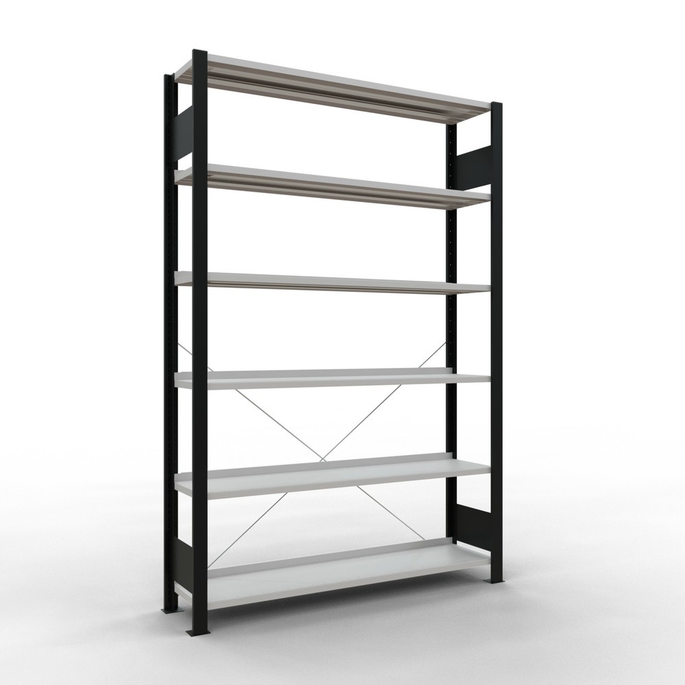 Immagine del prodotto: Scaffalatura per documenti SCHULTE campata base, monofronte, con spondine posteriori, portata per piano 85 kg, nero, AxLxP 2.000 x 1.300 x 300 mm