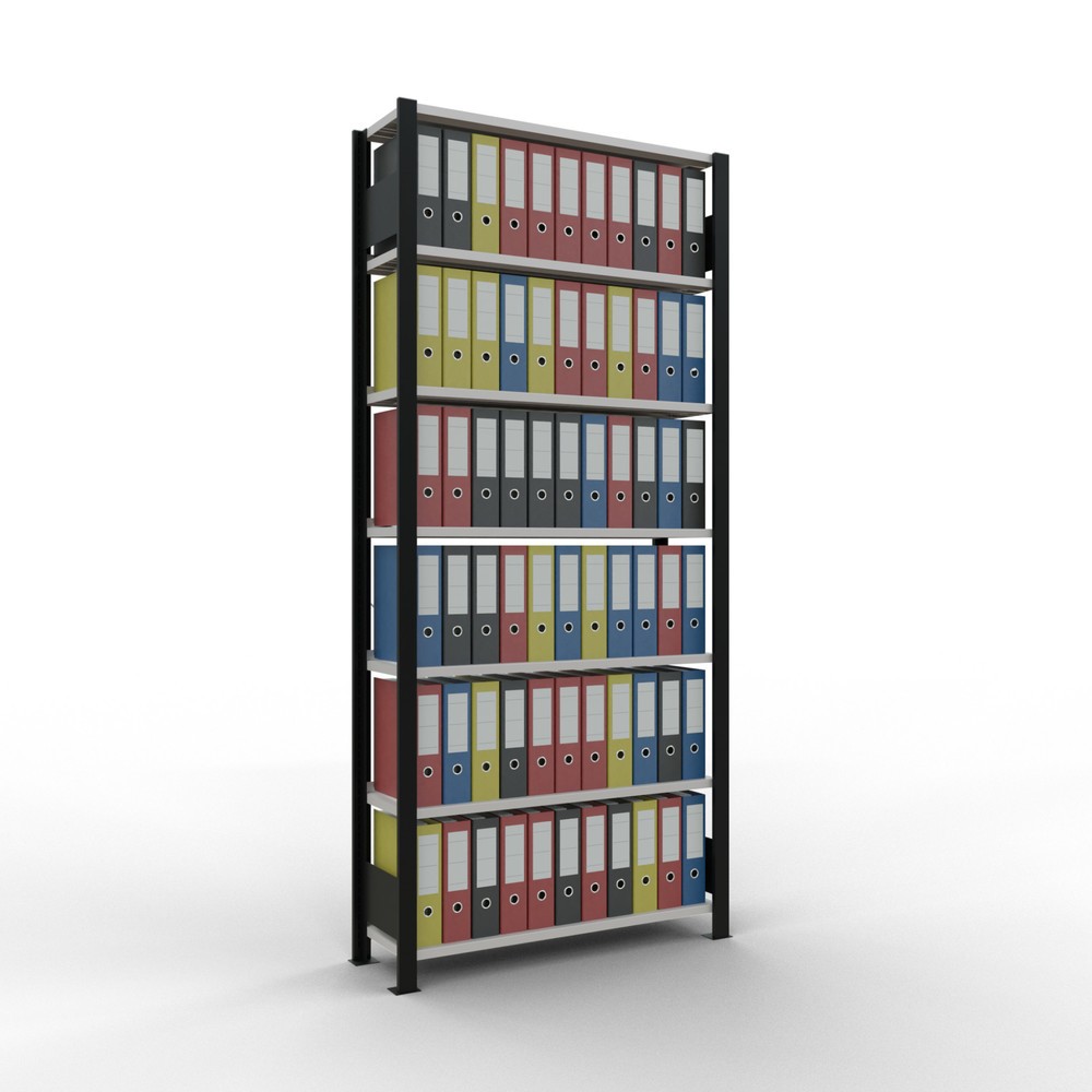 Immagine del prodotto n. 2: Scaffalatura per documenti SCHULTE campata base, monofronte, con spondine posteriori, portata per piano 85 kg, nero, AxLxP 2.300 x 1.000 x 300 mm