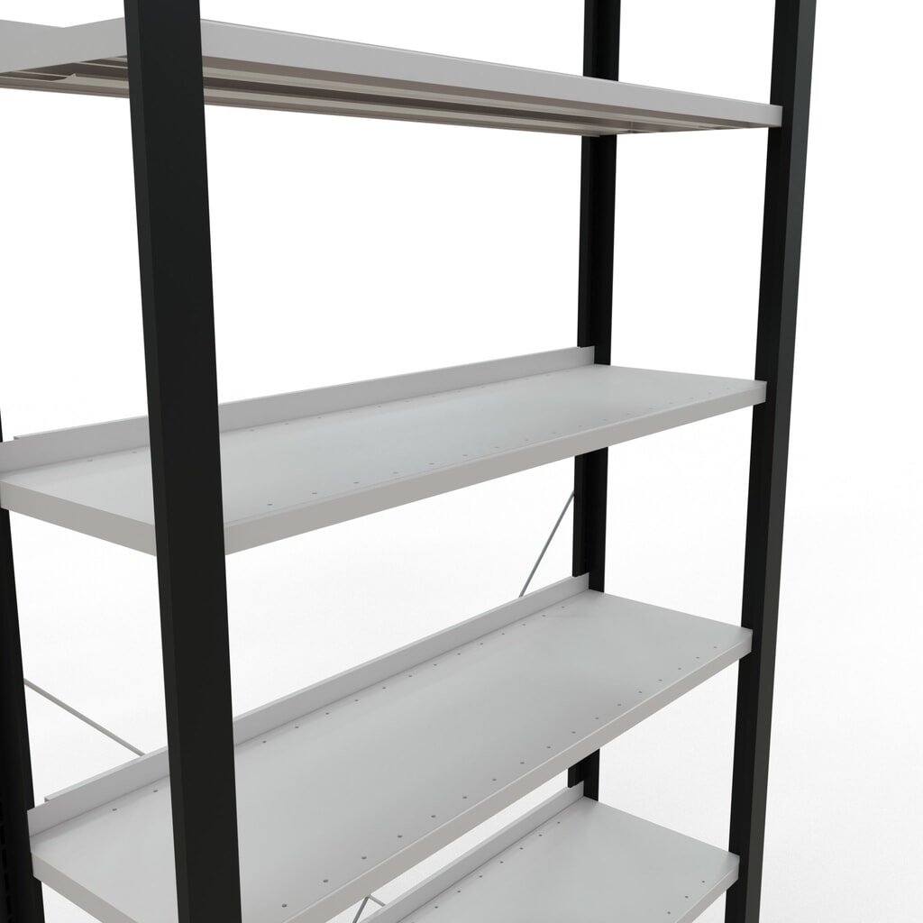 Immagine del prodotto n. 4: Scaffalatura per documenti SCHULTE campata base, monofronte, con spondine posteriori, portata per piano 85 kg, nero, AxLxP 2.300 x 1.000 x 300 mm