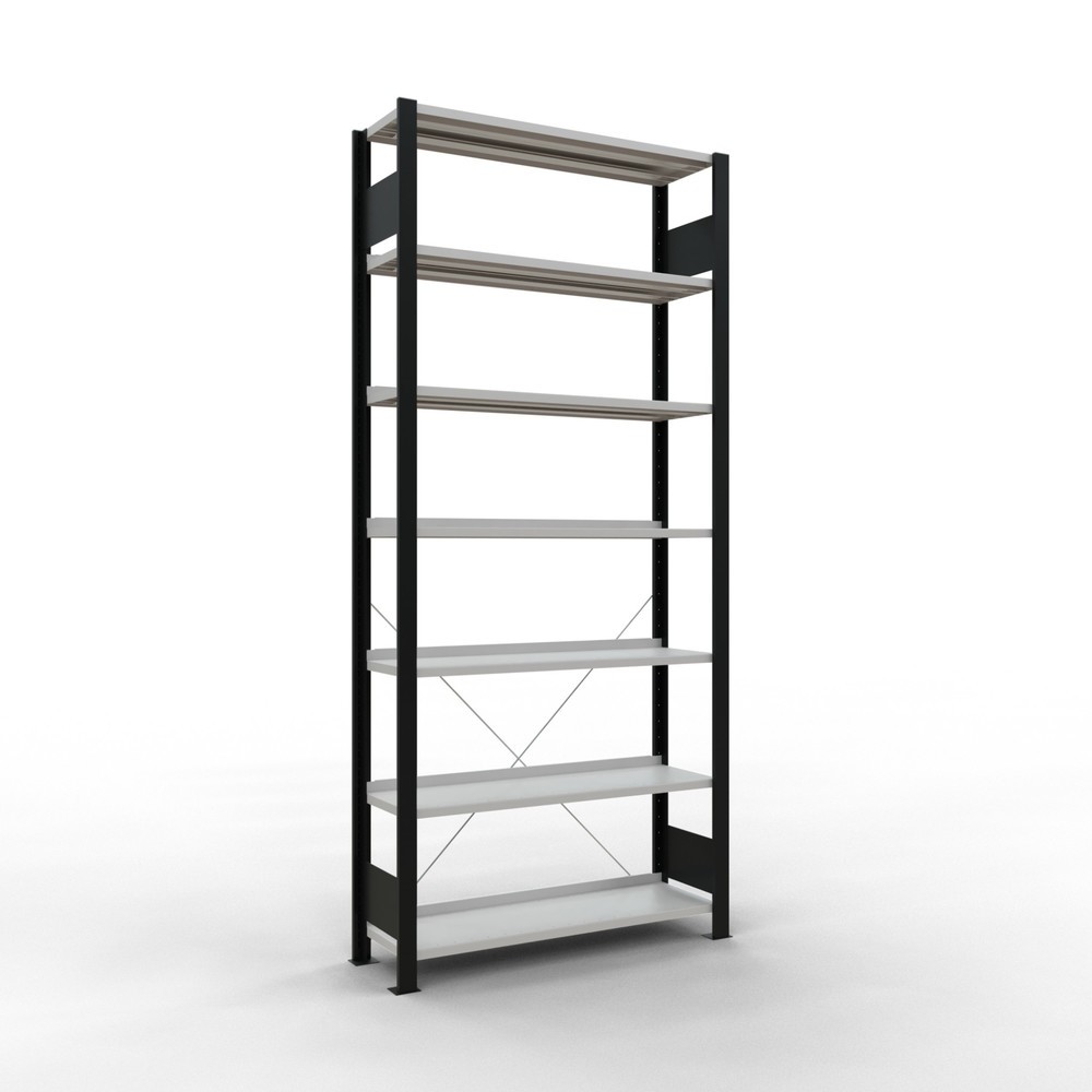 Immagine del prodotto: Scaffalatura per documenti SCHULTE campata base, monofronte, con spondine posteriori, portata per piano 85 kg, nero, AxLxP 2.300 x 1.000 x 300 mm