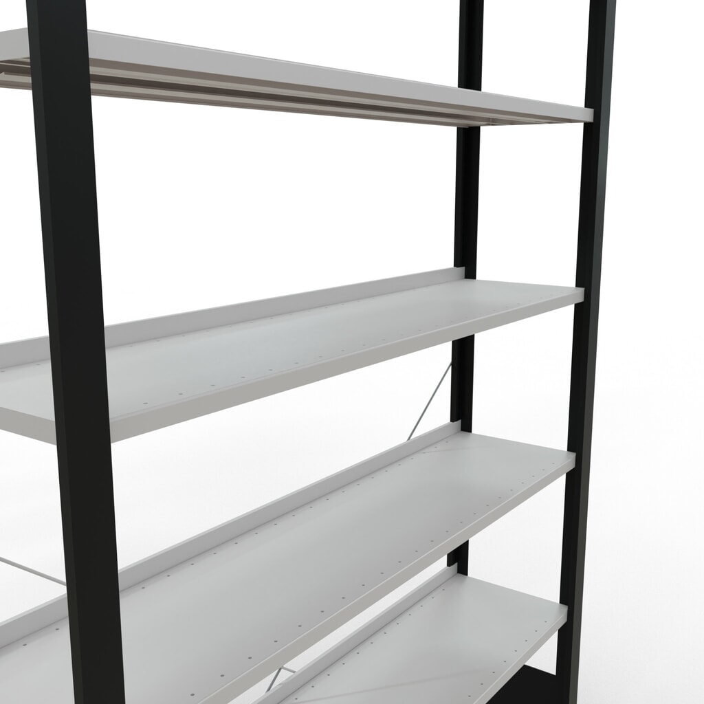 Immagine del prodotto n. 4: Scaffalatura per documenti SCHULTE campata base, monofronte, con spondine posteriori, portata per piano 85 kg, nero, AxLxP 2.300 x 1.300 x 300 mm