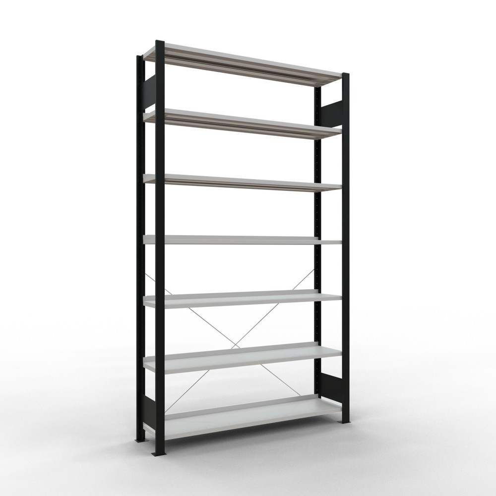 Immagine del prodotto: Scaffalatura per documenti SCHULTE campata base, monofronte, con spondine posteriori, portata per piano 85 kg, nero, AxLxP 2.300 x 1.300 x 300 mm