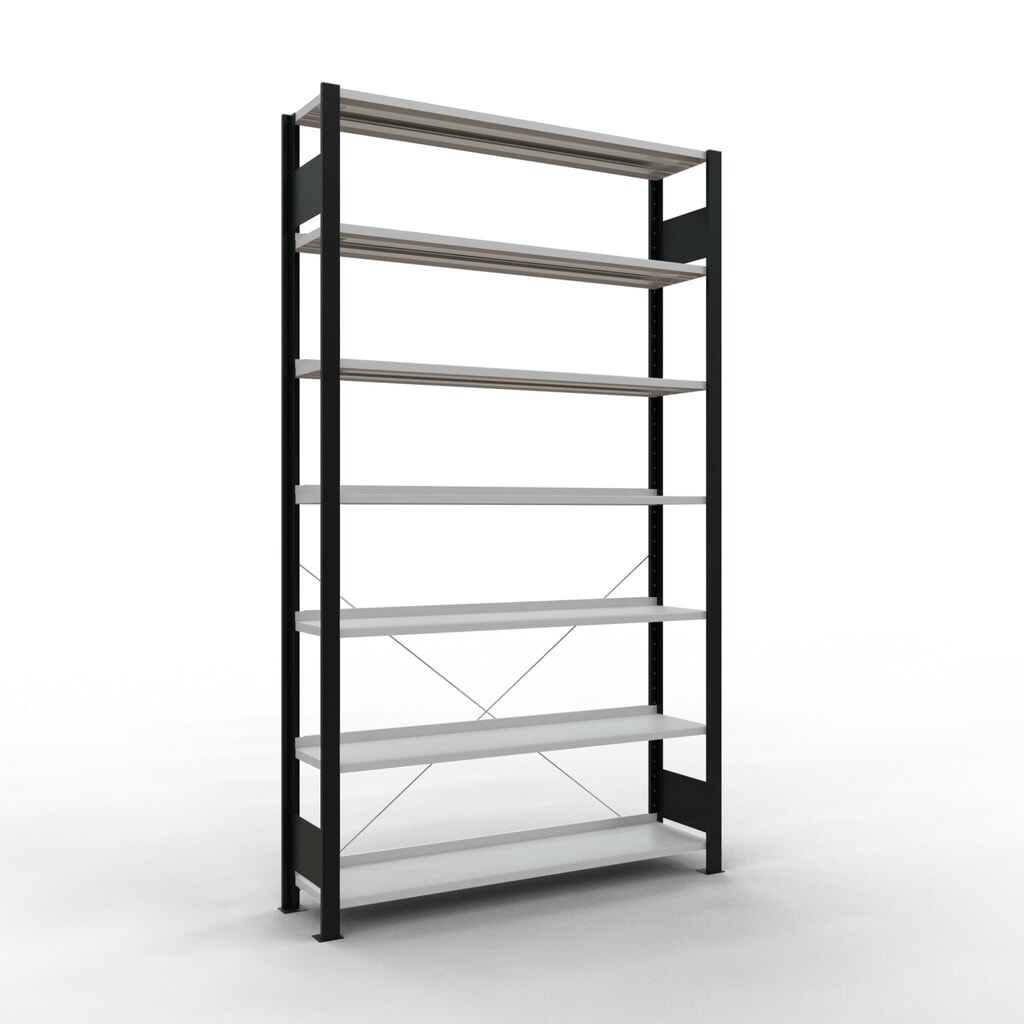 Scaffalatura per documenti SCHULTE campata base, monofronte, con spondine posteriori, portata per piano 85 kg, nero, AxLxP 2.300 x 1.300 x 300 mm Immagine del prodotto: Scaffalatura per documenti SCHULTE campata base, monofronte, con spondine posteriori, portata per piano 85 kg, nero, AxLxP 2.300 x 1.300 x 300 mm