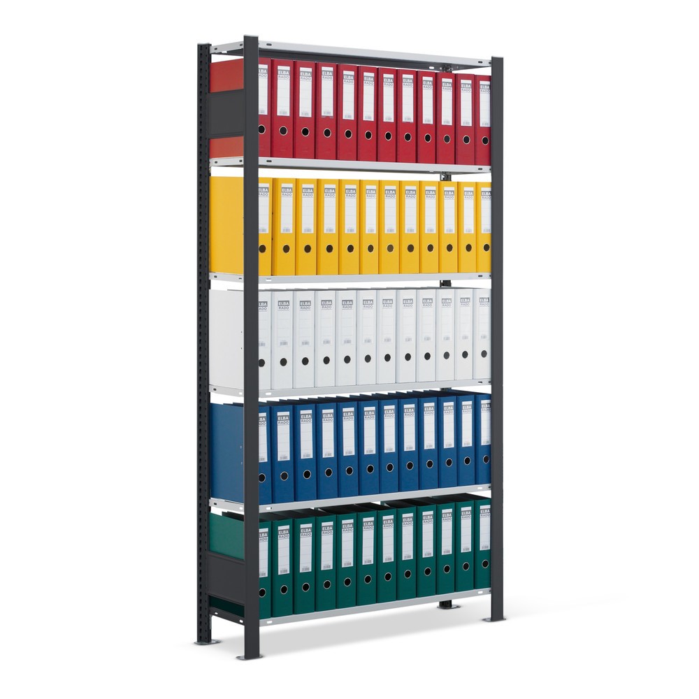 Immagine del prodotto: Scaffalatura per documenti SCHULTE campata base, monofronte, con spondine posteriori, portata per piano 85 kg, nero, AxLxP 2.300 x 750 x 300 mm