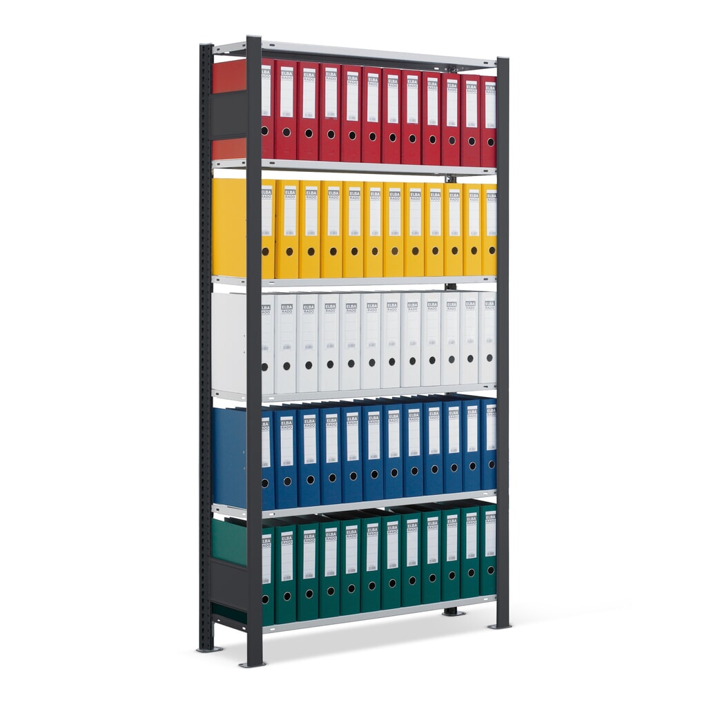 Immagine del prodotto: Scaffalatura per documenti SCHULTE campata base, monofronte, con spondine posteriori, portata per piano 85 kg, nero, AxLxP 2.300 x 750 x 300 mm