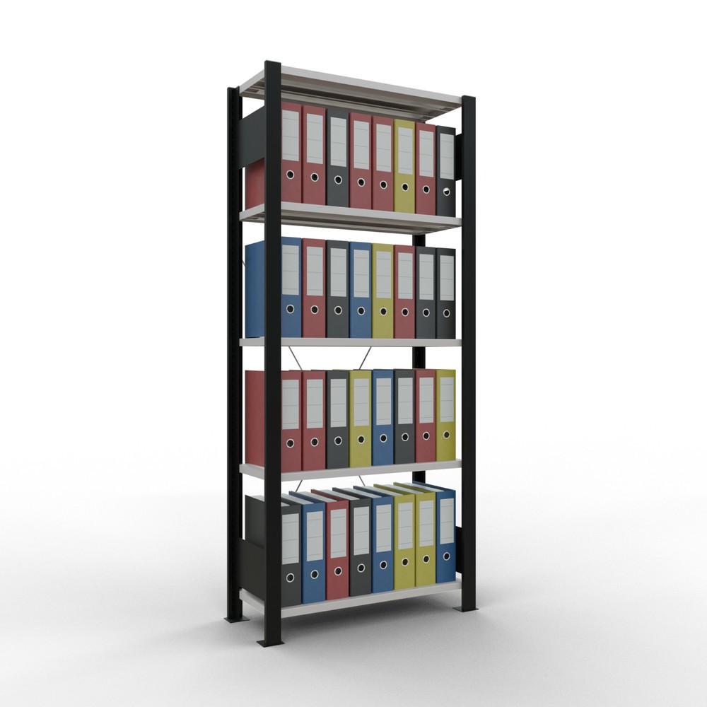 Immagine del prodotto n. 2: Scaffalatura per documenti SCHULTE campata base, monofronte, senza spondine posteriori, nero, portata per piano 85 kg, AxLxP 1.800 x 750 x 300 mm