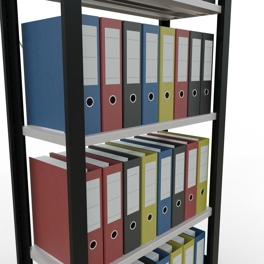 Immagine del prodotto n. 3: Scaffalatura per documenti SCHULTE campata base, monofronte, senza spondine posteriori, nero, portata per piano 85 kg, AxLxP 1.800 x 750 x 300 mm