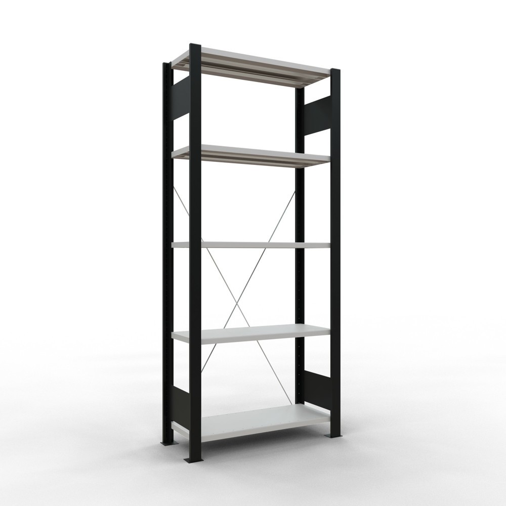 Immagine del prodotto n. 1: Scaffalatura per documenti SCHULTE campata base, monofronte, senza spondine posteriori, nero, portata per piano 85 kg, AxLxP 1.800 x 750 x 300 mm
