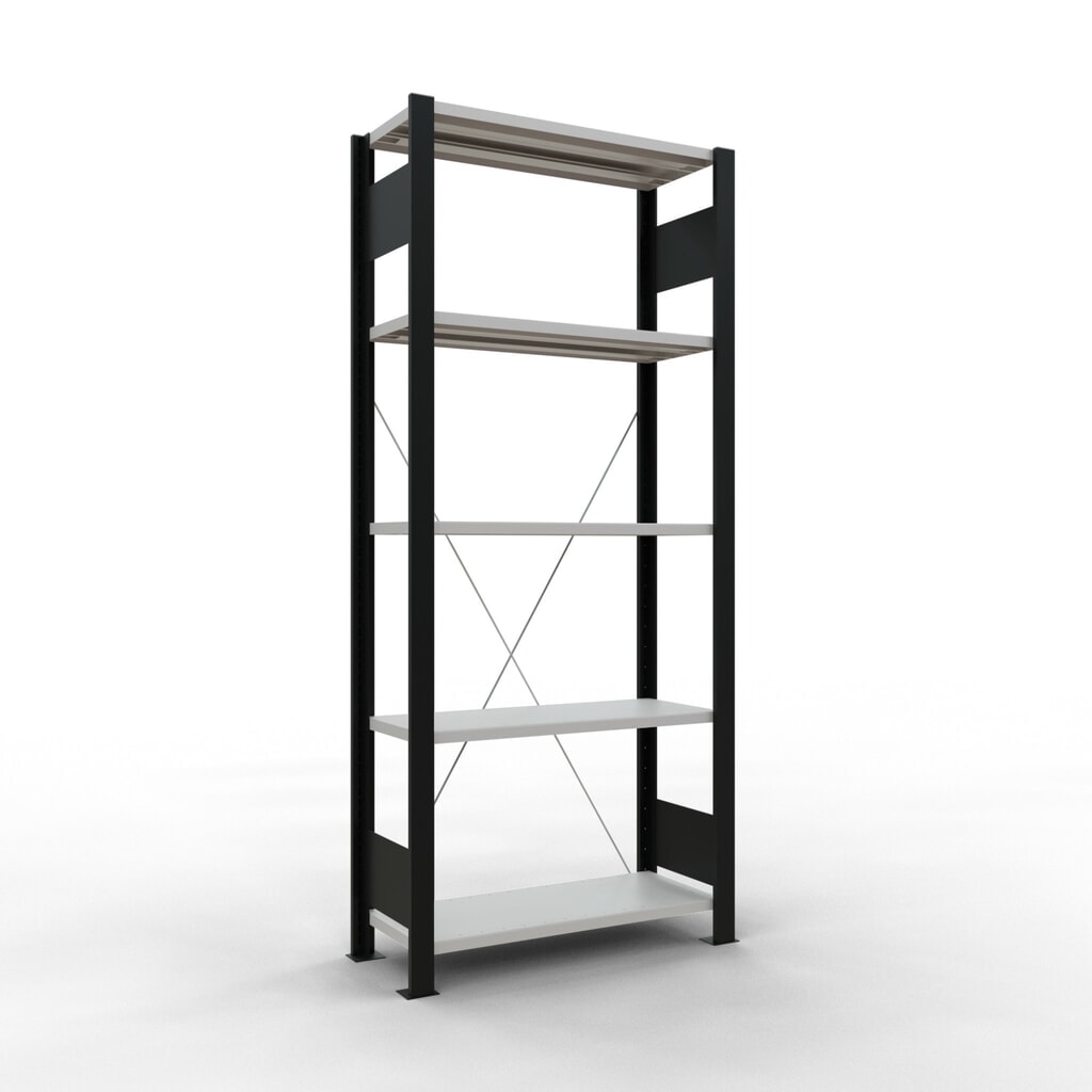 Immagine del prodotto: Scaffalatura per documenti SCHULTE campata base, monofronte, senza spondine posteriori, nero, portata per piano 85 kg, AxLxP 1.800 x 750 x 300 mm