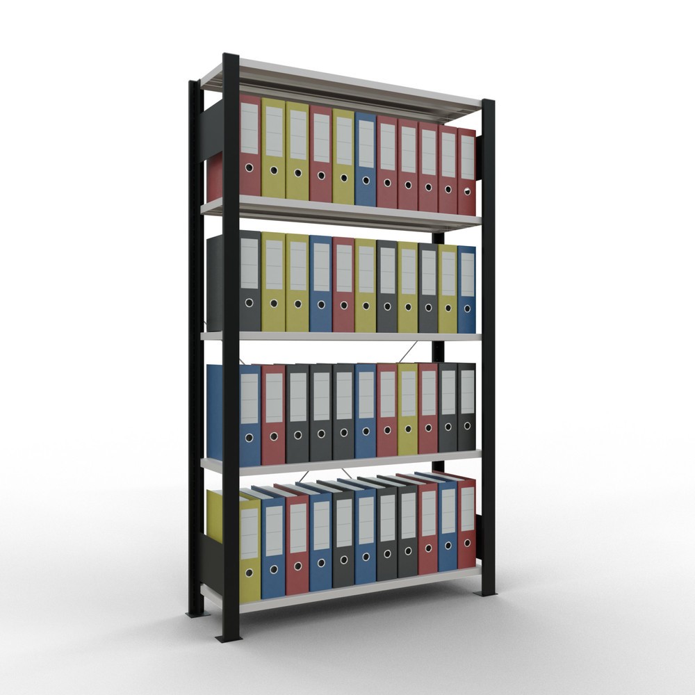 Immagine del prodotto n. 2: Scaffalatura per documenti SCHULTE campata base, monofronte, senza spondine posteriori, nero, portata per piano 85 kg, AxLxP 1.800 x 1.000 x 300 mm