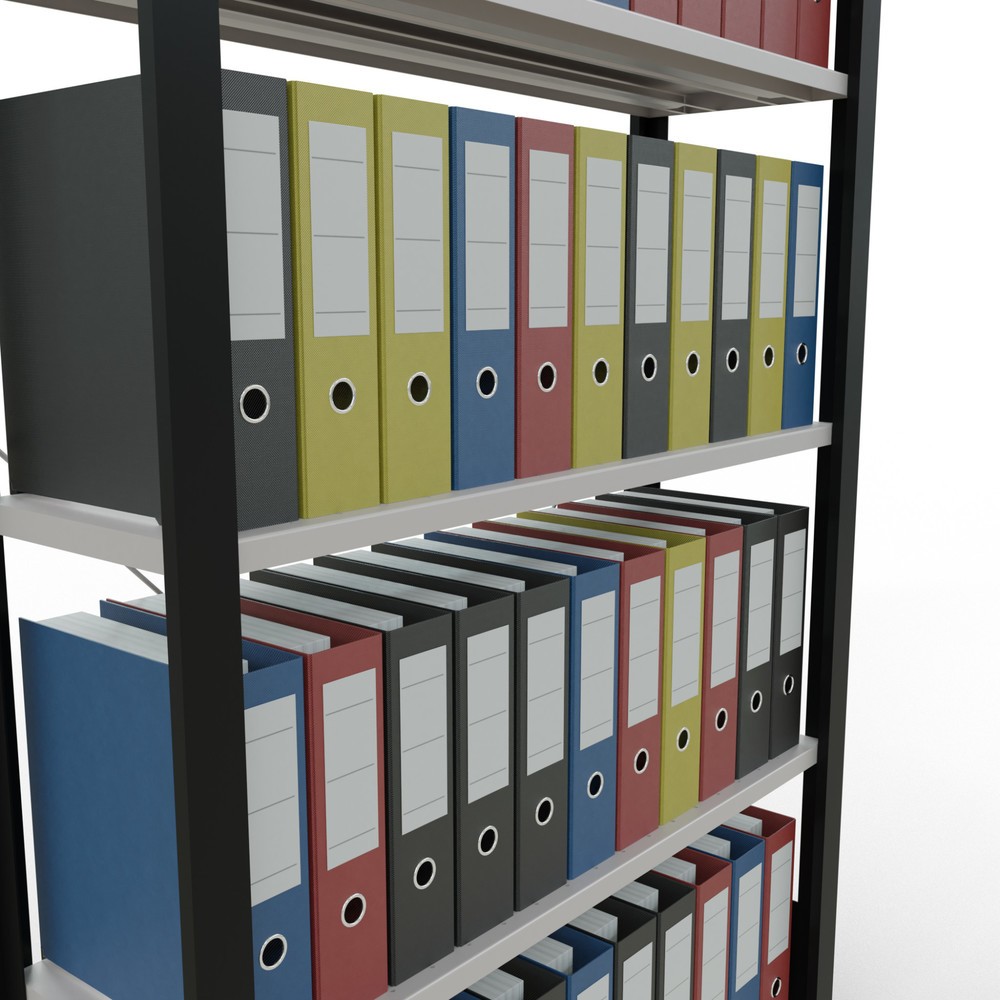 Immagine del prodotto n. 3: Scaffalatura per documenti SCHULTE campata base, monofronte, senza spondine posteriori, nero, portata per piano 85 kg, AxLxP 1.800 x 1.000 x 300 mm
