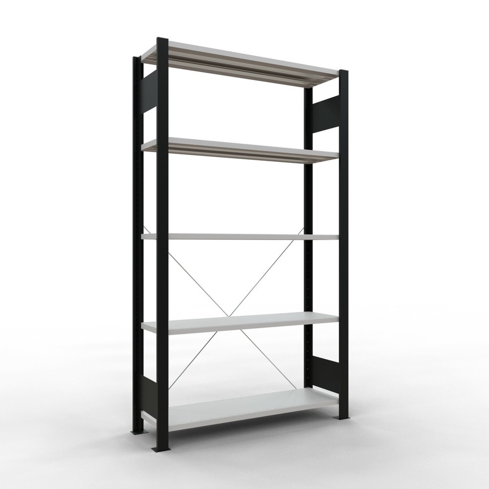 Immagine del prodotto: Scaffalatura per documenti SCHULTE campata base, monofronte, senza spondine posteriori, nero, portata per piano 85 kg, AxLxP 1.800 x 1.000 x 300 mm