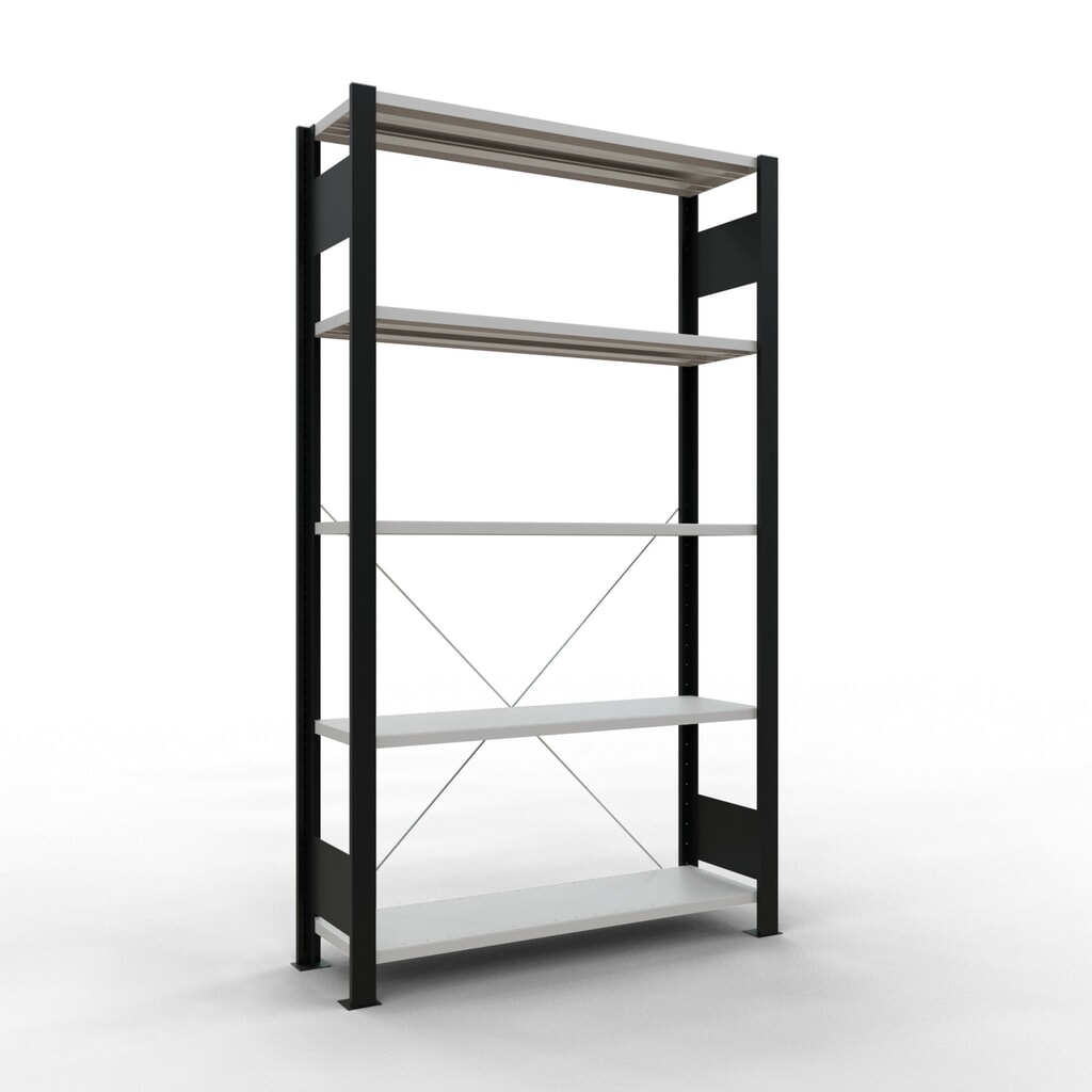 Immagine del prodotto: Scaffalatura per documenti SCHULTE campata base, monofronte, senza spondine posteriori, nero, portata per piano 85 kg, AxLxP 1.800 x 1.000 x 300 mm