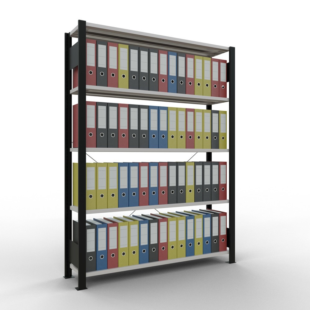 Immagine del prodotto n. 2: Scaffalatura per documenti SCHULTE campata base, monofronte, senza spondine posteriori, nero, portata per piano 85 kg, AxLxP 1.800 x 1.300 x 300 mm