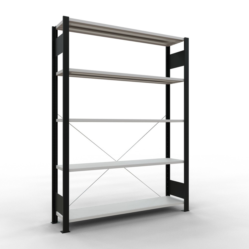 Immagine del prodotto: Scaffalatura per documenti SCHULTE campata base, monofronte, senza spondine posteriori, nero, portata per piano 85 kg, AxLxP 1.800 x 1.300 x 300 mm