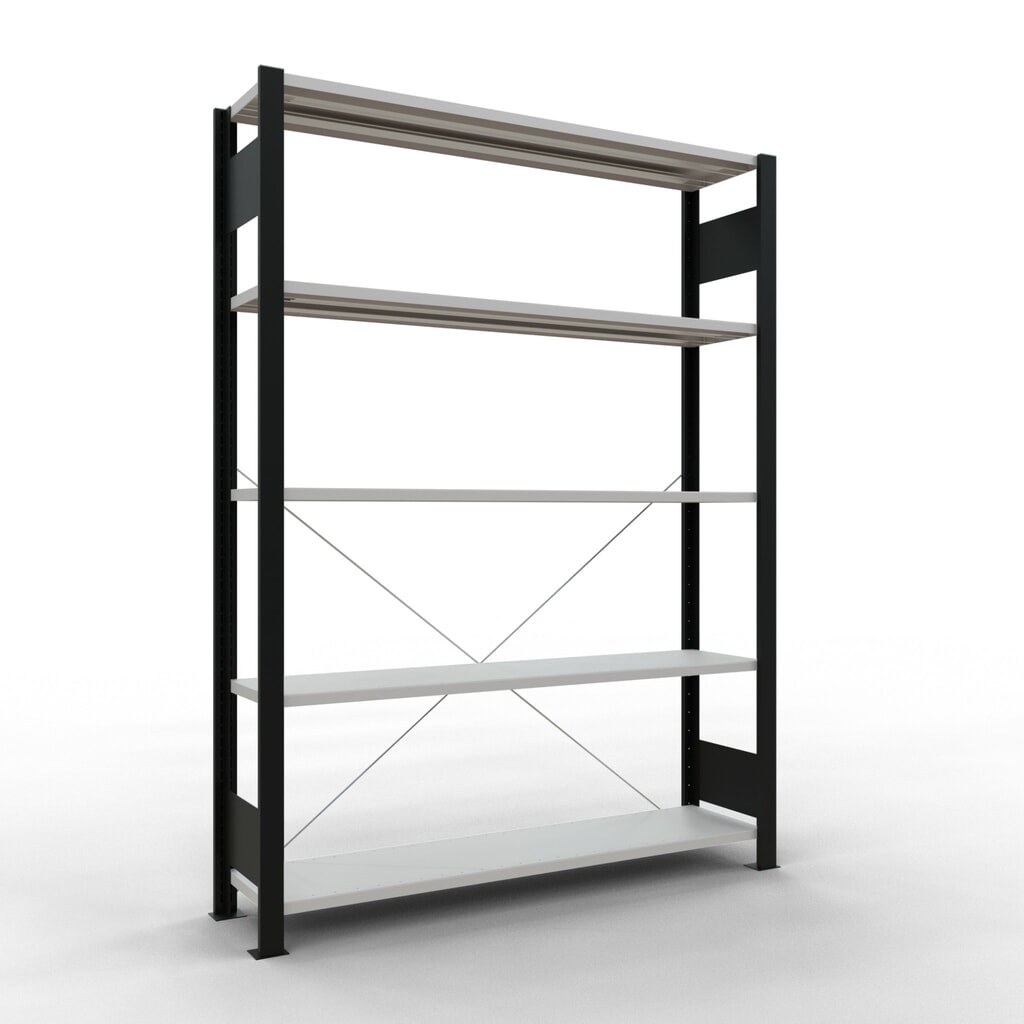 Immagine del prodotto: Scaffalatura per documenti SCHULTE campata base, monofronte, senza spondine posteriori, nero, portata per piano 85 kg, AxLxP 1.800 x 1.300 x 300 mm