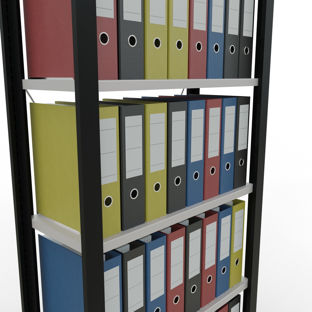 Immagine del prodotto n. 3: Scaffalatura per documenti SCHULTE campata base, monofronte, senza spondine posteriori, nero, portata per piano 85 kg, HxLxP 2.000 x 750 x 300 mm