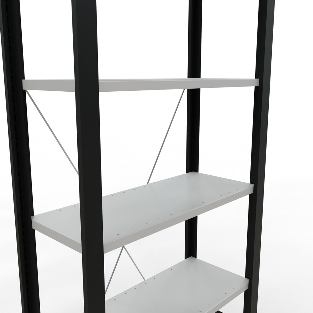Immagine del prodotto n. 4: Scaffalatura per documenti SCHULTE campata base, monofronte, senza spondine posteriori, nero, portata per piano 85 kg, HxLxP 2.000 x 750 x 300 mm
