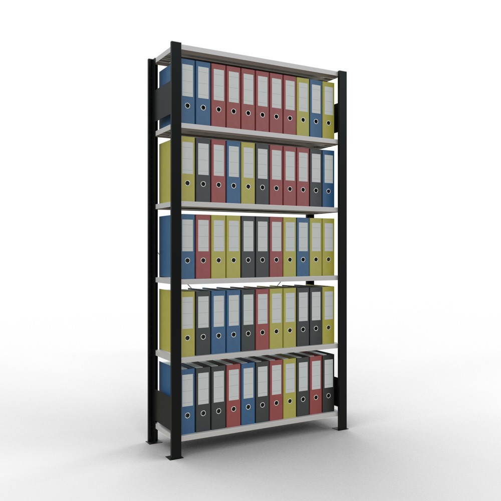 Immagine del prodotto n. 2: Scaffalatura per documenti SCHULTE campata base, monofronte, senza spondine posteriori, nero, portata per piano 85 kg, AxLxP 2.000 x 1.000 x 300 mm