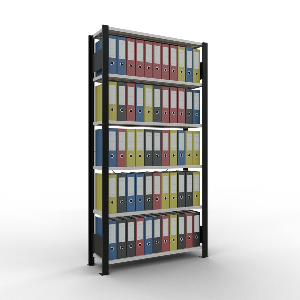 Scaffalatura per documenti SCHULTE campata base, monofronte, senza spondine posteriori, nero, portata per piano 85 kg, AxLxP 2.000 x 1.000 x 300 mm Immagine del prodotto n. 2: Scaffalatura per documenti SCHULTE campata base, monofronte, senza spondine posteriori, nero, portata per piano 85 kg, AxLxP 2.000 x 1.000 x 300 mm