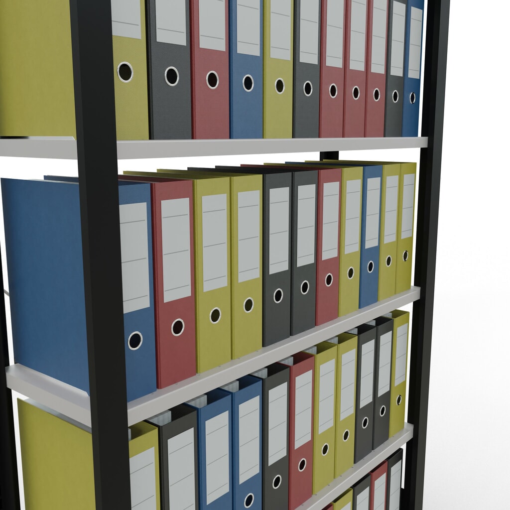 Immagine del prodotto n. 3: Scaffalatura per documenti SCHULTE campata base, monofronte, senza spondine posteriori, nero, portata per piano 85 kg, AxLxP 2.000 x 1.000 x 300 mm