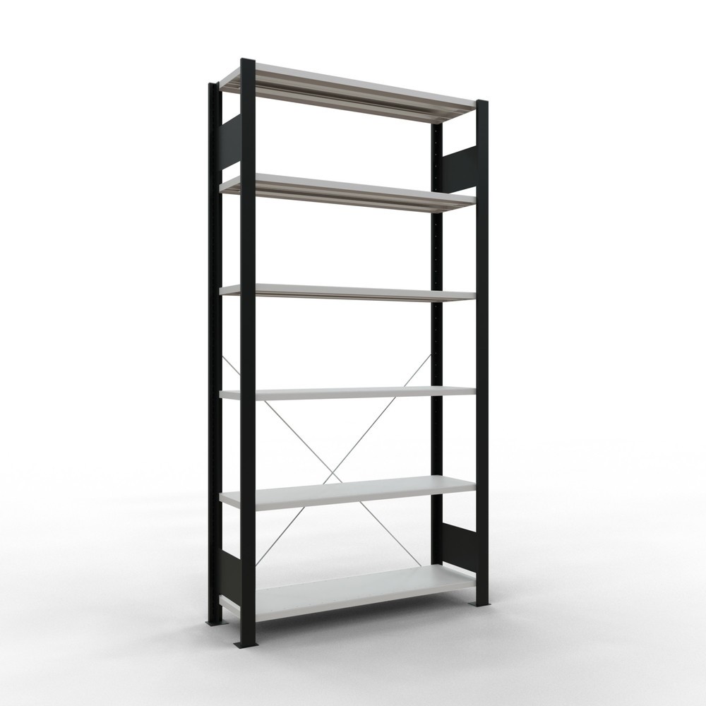 Immagine del prodotto n. 1: Scaffalatura per documenti SCHULTE campata base, monofronte, senza spondine posteriori, nero, portata per piano 85 kg, AxLxP 2.000 x 1.000 x 300 mm