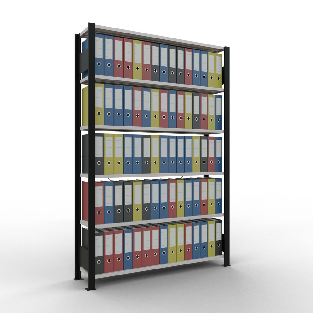 Immagine del prodotto n. 2: Scaffalatura per documenti SCHULTE campata base, monofronte, senza spondine posteriori, nero, portata per piano 85 kg, AxLxP 2.000 x 1.300 x 300 mm