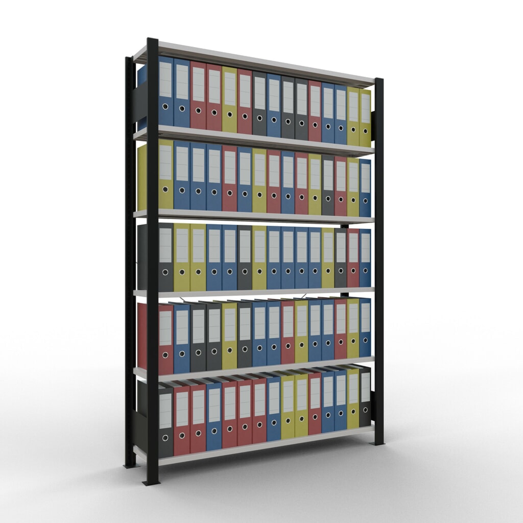 Immagine del prodotto n. 2: Scaffalatura per documenti SCHULTE campata base, monofronte, senza spondine posteriori, nero, portata per piano 85 kg, AxLxP 2.000 x 1.300 x 300 mm