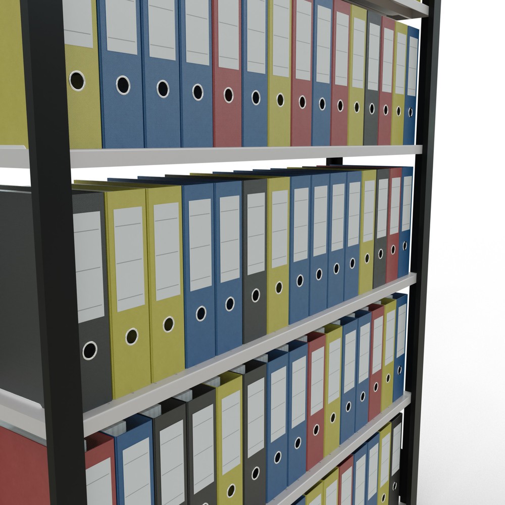 Immagine del prodotto n. 3: Scaffalatura per documenti SCHULTE campata base, monofronte, senza spondine posteriori, nero, portata per piano 85 kg, AxLxP 2.000 x 1.300 x 300 mm