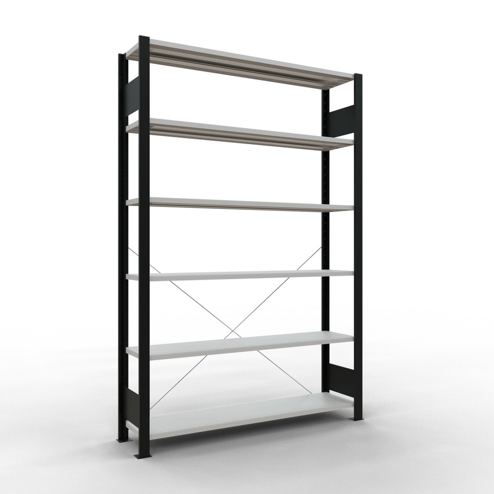 Immagine del prodotto n. 1: Scaffalatura per documenti SCHULTE campata base, monofronte, senza spondine posteriori, nero, portata per piano 85 kg, AxLxP 2.000 x 1.300 x 300 mm