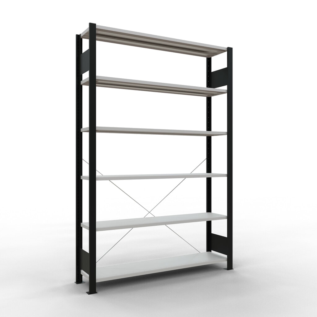 Scaffalatura per documenti SCHULTE campata base, monofronte, senza spondine posteriori, nero, portata per piano 85 kg, AxLxP 2.000 x 1.300 x 300 mm Immagine del prodotto: Scaffalatura per documenti SCHULTE campata base, monofronte, senza spondine posteriori, nero, portata per piano 85 kg, AxLxP 2.000 x 1.300 x 300 mm