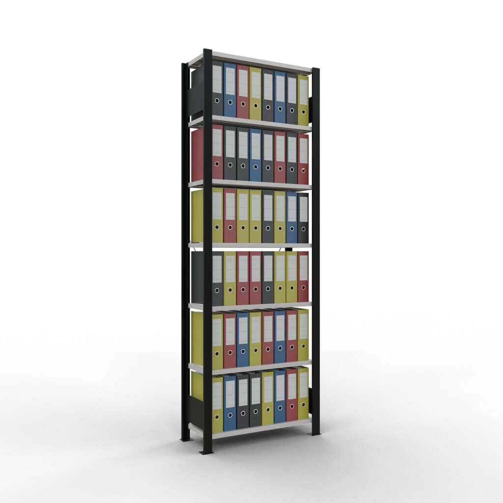 Immagine del prodotto n. 2: Scaffalatura per documenti SCHULTE campata base, monofronte, senza spondine posteriori, portata per piano 85 kg, nero, AxLxP , 2.300 x 750 x 300 mm