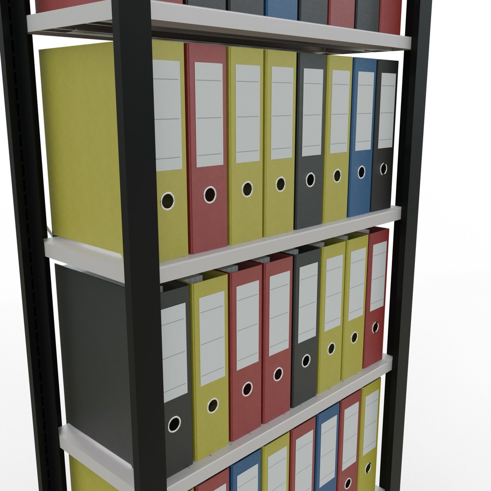 Immagine del prodotto n. 3: Scaffalatura per documenti SCHULTE campata base, monofronte, senza spondine posteriori, portata per piano 85 kg, nero, AxLxP , 2.300 x 750 x 300 mm