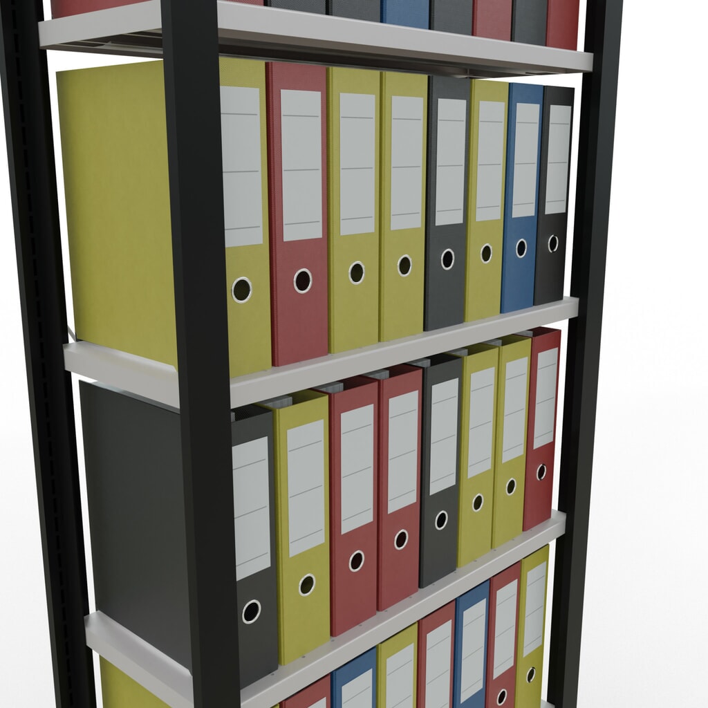 Scaffalatura per documenti SCHULTE campata base, monofronte, senza spondine posteriori, portata per piano 85 kg, nero, AxLxP , 2.300 x 750 x 300 mm Immagine del prodotto n. 3: Scaffalatura per documenti SCHULTE campata base, monofronte, senza spondine posteriori, portata per piano 85 kg, nero, AxLxP , 2.300 x 750 x 300 mm
