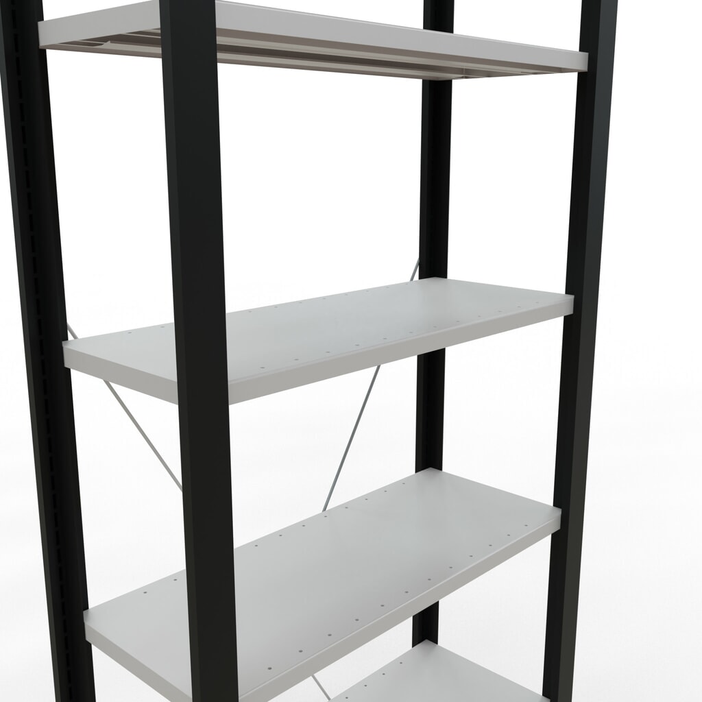 Immagine del prodotto n. 4: Scaffalatura per documenti SCHULTE campata base, monofronte, senza spondine posteriori, portata per piano 85 kg, nero, AxLxP , 2.300 x 750 x 300 mm